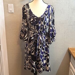 Tibi 100% Silk 3/4 Ruffle Sleeve Belted Dress Size 8